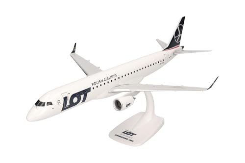 Herpa Snap-Fit Modellflugzeug Lot Polish Airlines Embraer E195 - SP-LND Miniatur im Maßstab 1:100, Sammlerstück, Modell mit Standfuß, Kunststoff, Weiß von herpa
