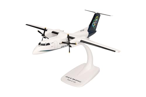 Herpa Snap-Fit Modellflugzeug Olympic Air DHC-8-100 Miniatur im Maßstab 1:100, Sammlerstück, Modell mit Standfuß, Kunststoff von herpa