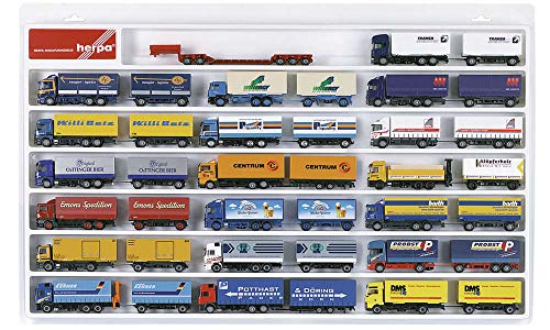 herpa 029346 – LKW Schaukasten 1:87, Hängevitrine für 20 Hängerzüge, Showcase, Display, Miniaturen, Modellbau, Kunststoff - Weiß (69.5 x 44.6 cm x 4.0 cm) von herpa