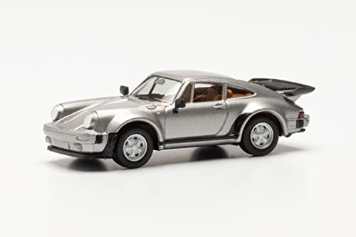 herpa 030601-003 Modellauto Porsche 911 Turbo, originalgetreu im Maßstab 1:87, Auto Modell für Diorama, Modellbau Sammlerstück, Deko Automodelle aus Kunststoff, Farbe: Silber metallic Miniaturmodell von herpa