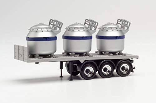 herpa 076838-002 Auflieger mit 3 Aluminiumtiegeln, Streifen blau in Miniatur zum Basteln Sammeln und als Geschenk von herpa