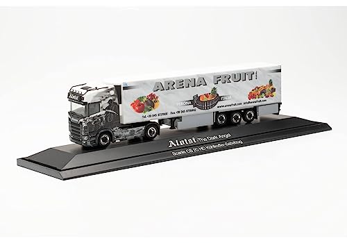 herpa 122269 Scania LKW Modell CS 20 HD Kühlkoffer-Sattelzug Arena Fruit, Miniatur im Maßstab 1:87, Sammlerstück, Made in Germany, Kunststoff Miniaturmodell von herpa