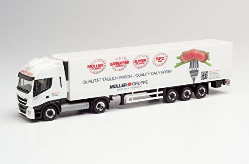 herpa 312257 Iveco Stralis NP 460 Kühlkoffer-Sattelzug Müller Fleisch in Miniatur zum Basteln Sammeln und als Geschenk, Mehrfarbig von herpa