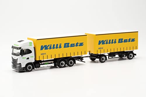 herpa 315913 Iveco S-Way LNG Hängerzug Willi Betz, originalgetreu im Maßstab 1:87, Modell LKW für Diorama, Modellbau Sammlerstück, Made in Germany, Deko, Miniaturmodell, Mehrfarbig von herpa