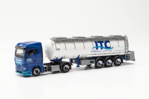 herpa 316064 Man TGX GM Lebensmitteltank-Sattelzug ITC, originalgetreu im Maßstab 1:87, Diorama, Modellbau, Sammlerstück, Made in Germany, Deko, LKW-Modell aus Kunststoff Miniaturmodell, blau, grau von herpa