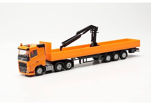 herpa 316088 Volvo LKW Modell FH FD 2020 Pritschen-Sattelzug mit Ladekran, Miniatur im Maßstab 1:87, Sammlerstück, Made in Germany, Kunststoff Miniaturmodell von herpa