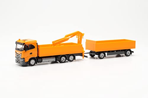 herpa 316217 Iveco LKW Modell S-Way ND Baustoff-Hängerzug, Miniatur im Maßstab 1:87, Sammlerstück, Made in Germany, aus Kunststoff Miniaturmodell, orange von herpa