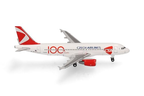 herpa 537667 Modellflugzeug CSA Czech Airlines Airbus A320 100 Years, Miniatur Flieger im Maßstab 1:500, Sammlerstück, Modell ohne Standfuß, Metall Miniaturmodell, Weiß, Rot von herpa