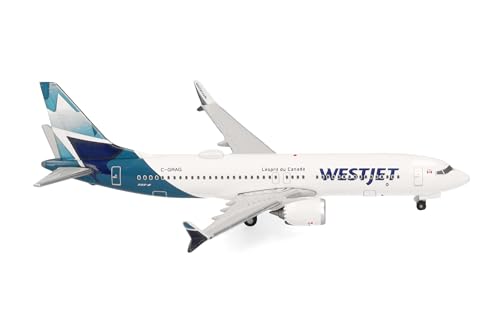 herpa 537803 Modellflugzeug Westjet Boeing 737 Max 8 –C-GRAG, Miniatur im Maßstab 1:500, Sammlerstück, Modell ohne Standfuß, Metall Miniaturmodell, weiß, blau herpa 537803 Modellflugzeug Westjet Boeing 737 Max 8 –C-GRAG, Miniatur im Maßstab 1:500, Sammlerstück, Modell ohne Standfuß, Metall Miniaturmodell, weiß, blau von herpa