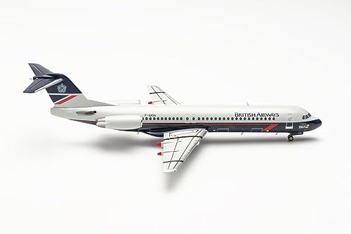 herpa Modellflugzeug British Airways (TAT) Fokker 100 – F-GIOA, Miniatur im Maßstab 1:200, Sammlerstück, Modell ohne Standfuß, Metall von herpa