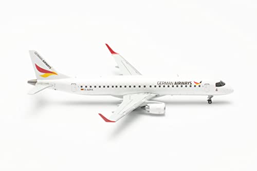 herpa 572378 Embraer Modellflugzeug German Airways E190, D-AZFA, Miniatur im Maßstab 1:200, Sammlerstück, Modell mit Standfuß, aus Kunststoff Miniaturmodell, weiß von herpa