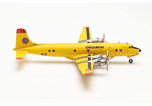 herpa 572484 Douglas Modellflugzeug Sécurité Civile DC-6 – F-ZBAD Pélican 62" Miniatur im Maßstab 1:200, Sammlerstück, Modell mit Standfuß, Metall Miniaturmodell von herpa