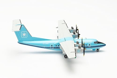 herpa Modellflugzeug Maersk Air De Havilland Canada DHC-7 – OY-MBC, Miniatur im Maßstab 1:200, Sammlerstück, Modell ohne Standfuß, Metall von herpa