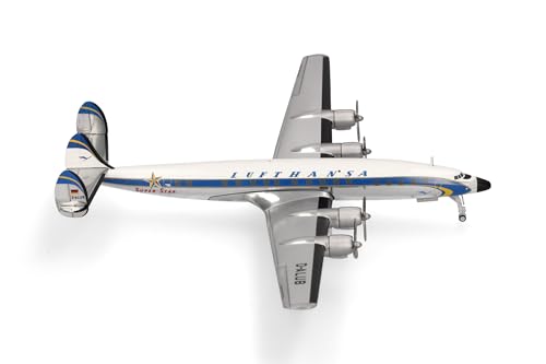 herpa 573030 Modellflugzeug Lufthansa Lockheed L-1649A Super Star-delivery Color Scheme, Miniatur im Maßstab 1:200, Sammlerstück, Modell ohne Standfuß, Metall, Farbe: Weiß Miniaturmodell von herpa