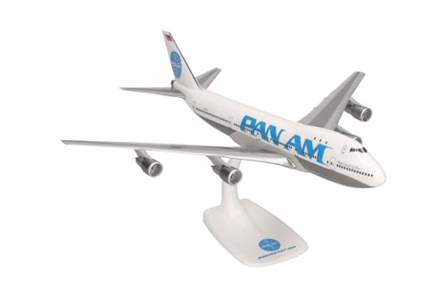 herpa 614153 Snap-Fit Modellflugzeug Pan Am Boeing 747-100, Miniatur im Maßstab 1:250, Sammlerstück, Modell mit Standfuß, Kunststoff Miniaturmodell, Mehrfarbig von herpa