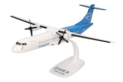 herpa 614177 Snap-Fit Modellflugzeug Zimex Aviation ATR-72-200F Miniatur im Maßstab 1:100, Sammlerstück, Modell mit Standfuß, Kunststoff Miniaturmodell, weiß, hellblau von herpa