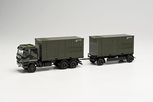 herpa 746847 Iveco Trakker Container-Hängerzug mit Stromaggregat „Bundeswehr“, Modell Auto, Miniaturmodelle, Kleinmodell, Sammlerstück, Detailgetreu, Mehrfarbig von herpa
