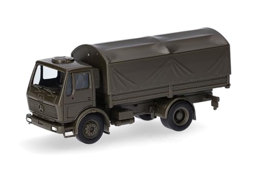 herpa 747073 Modell Mercedes-Benz NG 5t Pritschen-LKW mit Rundplane 2achs Bundeswehr, Miniatur im Maßstab 1:87, Sammlerstück, Made in Germany, Kunststoff Miniaturmodell, Mehrfarbig von herpa