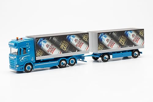 herpa 952903 | Hängerzug Modell | Scania CR 20 HD Pritsche/-Plane-Hängerzug | Rubin & Morger | Miniatur im Maßstab 1:87 | Sammlerstück | Kunststoff Miniaturmodell von herpa