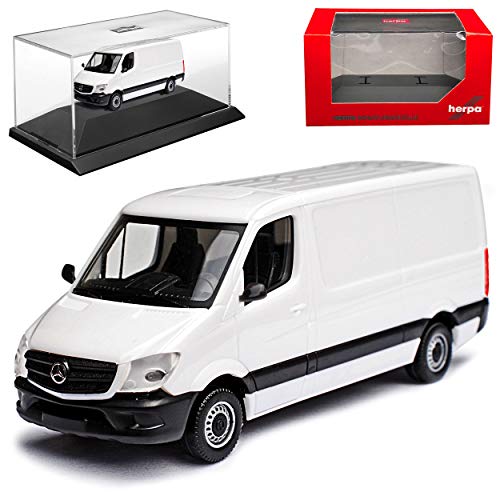 herpa Mercedes-Benz Sprinter II Kasten Transporter Weiss NCV 3 W906 Modell 2006-2018 Version Ab Facelift 2013 Kit Bausatz mit Sockel und Vitrine H0 1/87 Modell Auto von herpa