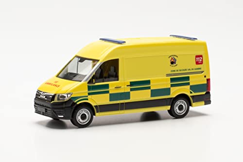 herpa Modellauto Man TGE Krankentransportfahrzeug Belgien, originalgetreu im Maßstab 1:87, Auto Modell für Diorama, Modellbau Sammlerstück, Deko Automodelle aus Kunststoff, Farbe: Mehrfarbig von herpa