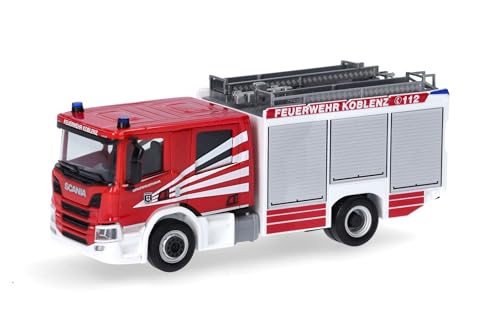 herpa Modellauto Scania Crewcab CP28 Löschfahrzeug Feuerwehr Koblenz, Miniatur im Maßstab 1:87, Sammlerstück, Made in Germany, Modell aus Kunststoff von herpa