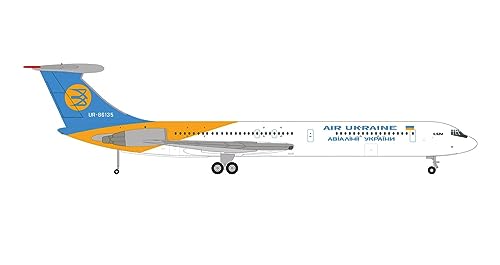 herpa Modellflugzeug Air Ukraine Ilyushin IL-62M, UR-86135, Miniatur im Maßstab 1:200, Sammlerstück, Modell mit Standfuß, aus Metall herpa Modellflugzeug Air Ukraine Ilyushin IL-62M, UR-86135, Miniatur im Maßstab 1:200, Sammlerstück, Modell mit Standfuß, aus Metall von herpa