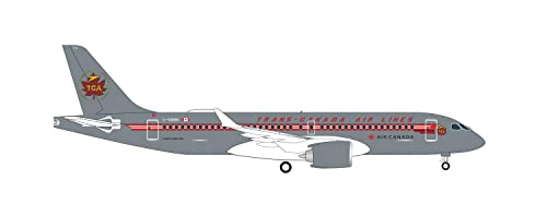 herpa Modellflugzeug Airbus A220-300 Air Canada – Trans Canada Air Lines Retro Livery Maßstab 1:500 - Modellbau Flugzeug, Flugzeugmodell für Sammler, Miniatur Deko, Flieger ohne Standfuß aus Metall von herpa