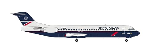 herpa Modellflugzeug British Airways (TAT) Fokker 100 – F-GIOA, Miniatur im Maßstab 1:200, Sammlerstück, Modell ohne Standfuß, Metall von herpa