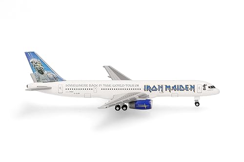 herpa Modellflugzeug Iron Maiden (Astraeus) Boeing 757-200 "Ed Force One Somewhere Back in Time World Tour 2008 – G-OJIB, Miniatur im Maßstab 1:500, Sammlerstück, Modell ohne Standfuß, Metall von herpa