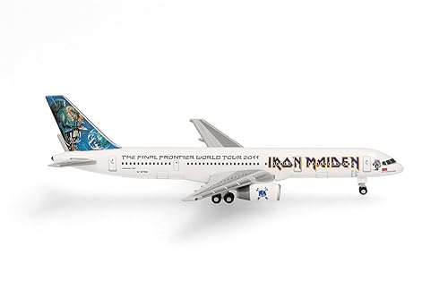 herpa Modellflugzeug Iron Maiden (Astraeus) Boeing 757-200 "Ed Force One The Final Frontier World Tour 2011 – G-STRX, Miniatur im Maßstab 1:500, Sammlerstück, Modell ohne Standfuß, Metall von herpa