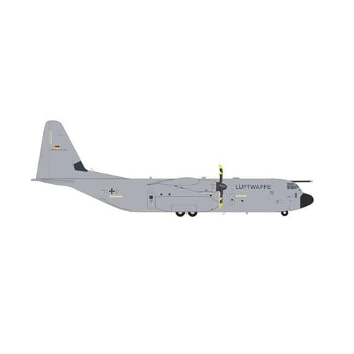 Herpa Modellflugzeug Luftwaffe Lockheed Martin C-130J-30 Super Hercules - 55+01" Maßstab 1:200- Modellbau Flugzeug, Flugzeugmodell für Sammler, Miniatur Deko, Flieger ohne Standfuß aus Metall von herpa