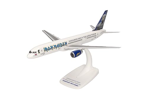 herpa Snap-Fit Modellflugzeug Iron Maiden (Astraeus) Boeing 757-200 "Ed Force One Somewhere Back in Time World Tour 2008 – G-OJIB, Miniatur im Maßstab 1:200, Sammlerstück, mit Standfuß, Kunststoff von herpa