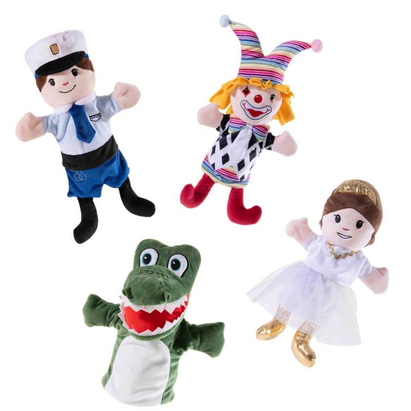 Handpuppen Set Polizist, Prinzessin, Clown und Krokodil, 24cm von heunec