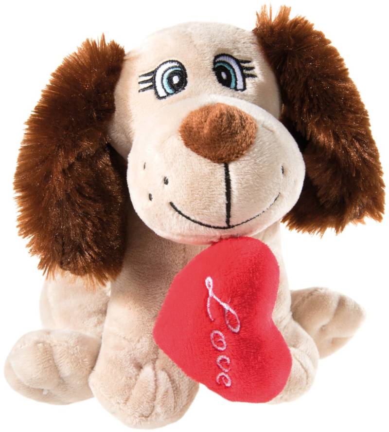 Kuscheliger Plüsch-Hund sitzend mit Herz 'Love' von heunec
