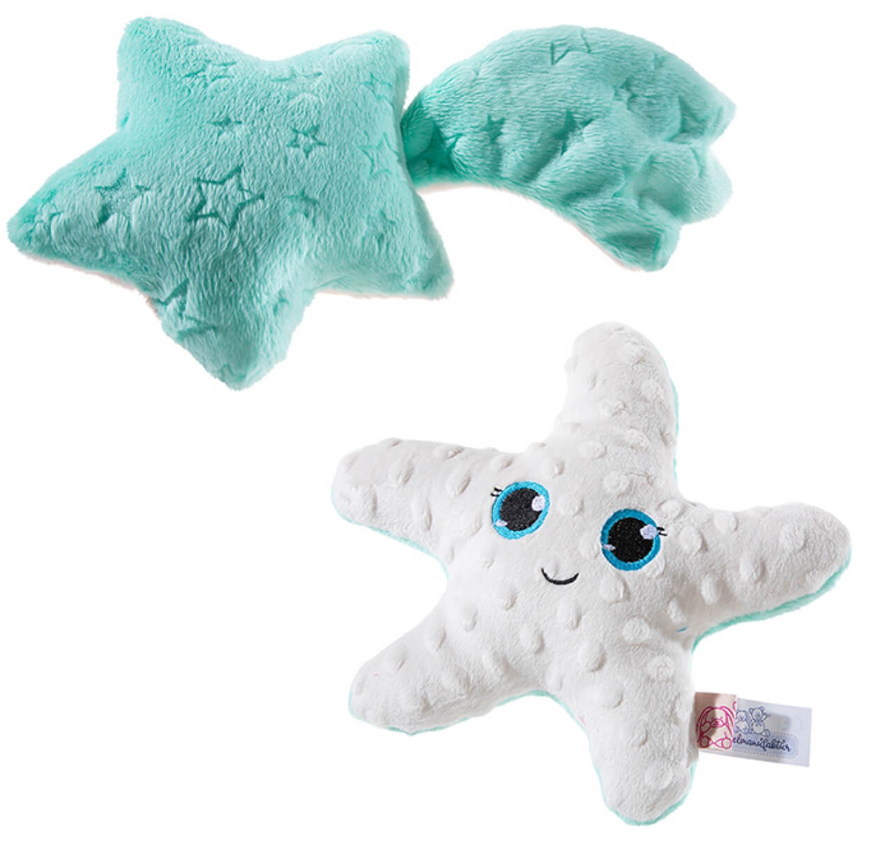 Set "Stellina" – Seestern mit Gesicht und Sternschnuppe in Minze Set "Stellina" – Seestern mit Gesicht und Sternschnuppe in Minze von heunec