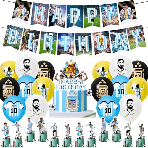 30 Stück Fußballstern-Geburtstagsparty-Dekorationen, Messi-Stern-Partyzubehör mit Fußballstern-Ballon, Happy Birthday-Banner, Fußball-Stern-Kuchenaufsatz für Kinder, 30 Stück Fußballstern-Geburtstagsparty-Dekorationen, Messi-Stern-Partyzubehör mit Fußballstern-Ballon, Happy Birthday-Banner, Fußball-Stern-Kuchenaufsatz für Kinder, von hfdsythgd