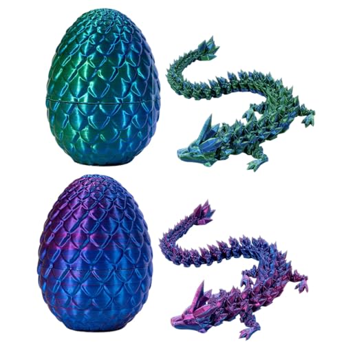 hgerGWW Drachenei mit Drache, 3D Gedrucktes Drachenei, 3D-Gedruckter Beweglicher Drache mit Ei, Gelenkiger Kristalldrache mit Drachenei, Gelenkiger Kristall Drache im Überraschungsei (Blaugrün+Lila) von hgerGWW