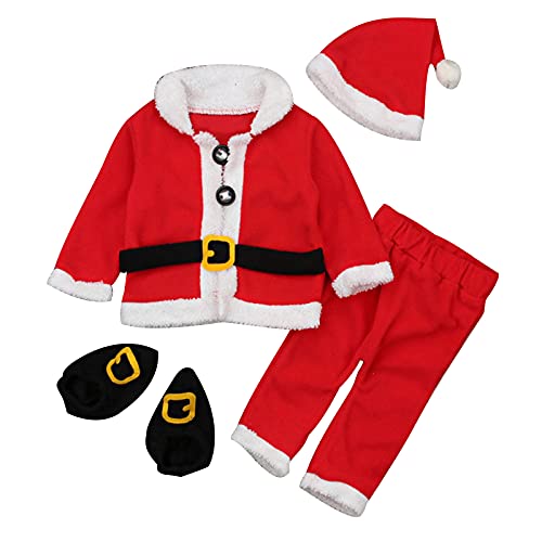 hhsbeauty Kleinkind Baby Jungen Mädchen Weihnachten Kleidung Set Langarm T Shirt Tops Samt Weihnachten Santa Hose Hut Kostüm Outfits Set (Z-1-Red, 0-6 Months) von hhsbeauty