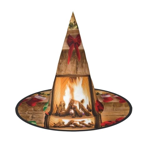 1 PC Halloween Hut - Hexe Weihnachten Kamin Hintergrund Druck Kostüm Party Damen Herren Spitze Horn Kappe Licht für Festlich Ostern von hhxvcv