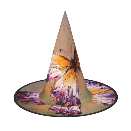 1 x Halloween-Hut – Hexen-Stickerei, bunter Schmetterlingsdruck, Kostümparty, Damen und Herren, spitze Hornkappe, Licht für festliche Ostern 1 x Halloween-Hut – Hexen-Stickerei, bunter Schmetterlingsdruck, Kostümparty, Damen und Herren, spitze Hornkappe, Licht für festliche Ostern von hhxvcv