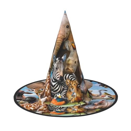 1PC Halloween Hut - Hexe Afrikanische Tiere Druck Kostüm Party Frauen Männer Spitze Horn Kappe Licht für Festlich Ostern von hhxvcv
