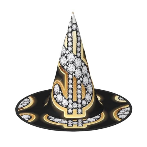 1PC Halloween Hut - Hexe Gold Dollar Zeichen Druck Kostüm Party Damen Herren Spitze Horn Kappe Licht für Festlich Ostern 1PC Halloween Hut - Hexe Gold Dollar Zeichen Druck Kostüm Party Damen Herren Spitze Horn Kappe Licht für Festlich Ostern von hhxvcv