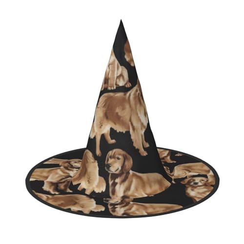 1PC Halloween Hut - Hexe Golden Retrievers Druck Kostüm Party Frauen Männer Spitze Horn Kappe Licht für Festlich Ostern von hhxvcv