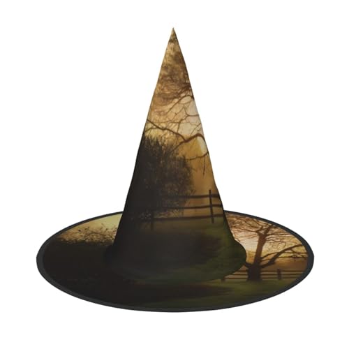 1PC Halloween Hut - Hexe Landschaft Bauernhof Druck Kostüm Party Damen Herren Spitze Horn Kappe Licht für Festlich Ostern von hhxvcv