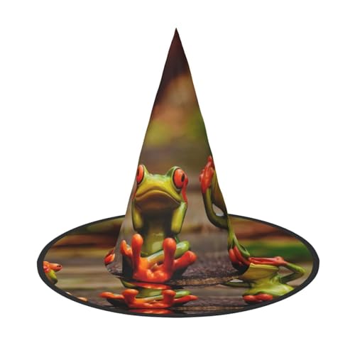 1PC Halloween Hut - Hexe Lustige Grüne Frösche Druck Kostüm Party Frauen Männer Spitze Horn Kappe Licht für Festlich Ostern von hhxvcv
