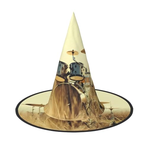1PC Halloween Hut - Hexe Musik Trommel im Feld Druck Kostüm Party Frauen Männer Spitze Horn Kappe Licht für Festlich Ostern von hhxvcv