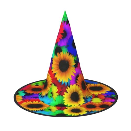 1PC Halloween Hut - Hexe Regenbogen Sonnenblume Druck Kostüm Party Damen Herren Spitze Horn Kappe Licht für Festlich Ostern von hhxvcv