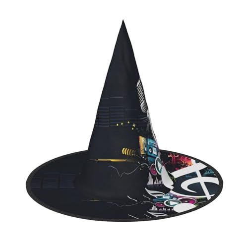 1PC Halloween Hut - Hexe Schwarz Musik Noten Druck Kostüm Party Frauen Männer Spitze Horn Kappe Licht für Festlich Ostern 1PC Halloween Hut - Hexe Schwarz Musik Noten Druck Kostüm Party Frauen Männer Spitze Horn Kappe Licht für Festlich Ostern von hhxvcv