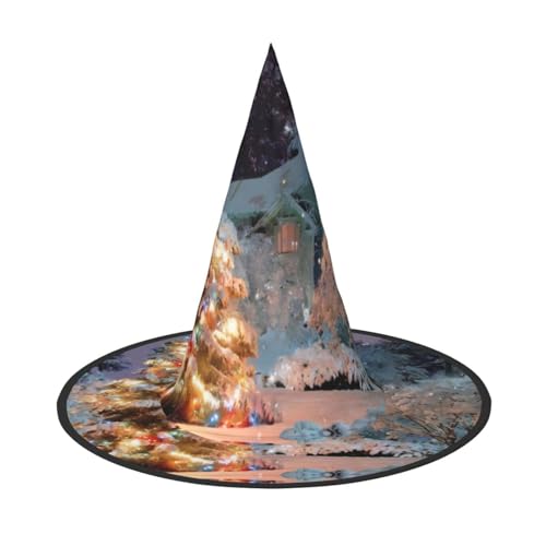1PC Halloween Hut - Hexe Weihnachtsbaum Schnee Druck Kostüm Party Damen Herren Spitze Horn Kappe Licht für Festlich Ostern von hhxvcv